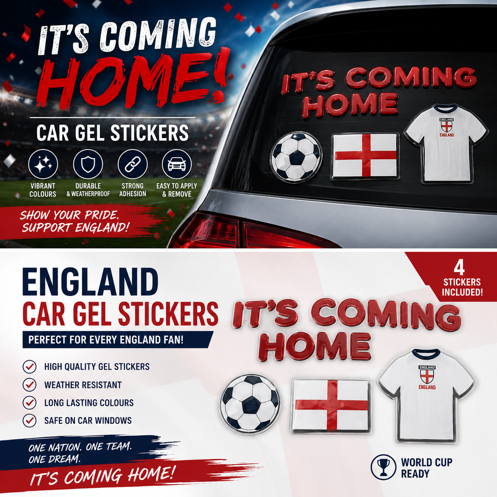 4 x England Car Gel Stickers | BUY 1 GET 1 FREE