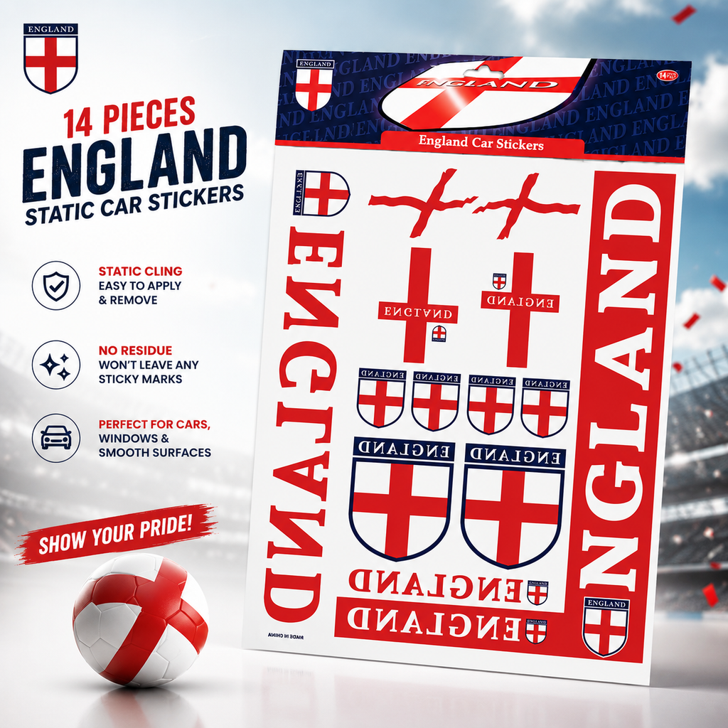 14 x England Static Car Stickers Set | BUY 1 GET 1 FREE