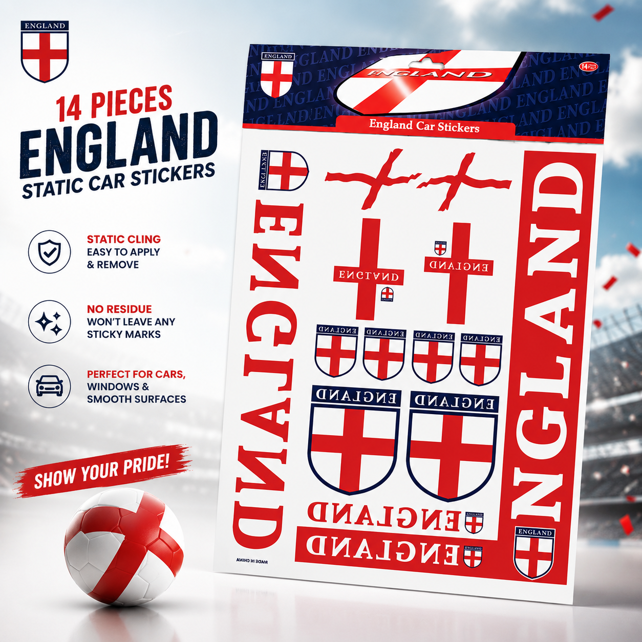 14 x England Static Car Stickers Set | BUY 1 GET 1 FREE