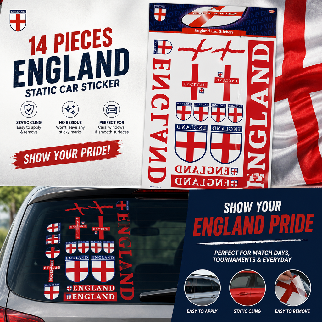 14 x England Static Car Stickers Set | BUY 1 GET 1 FREE