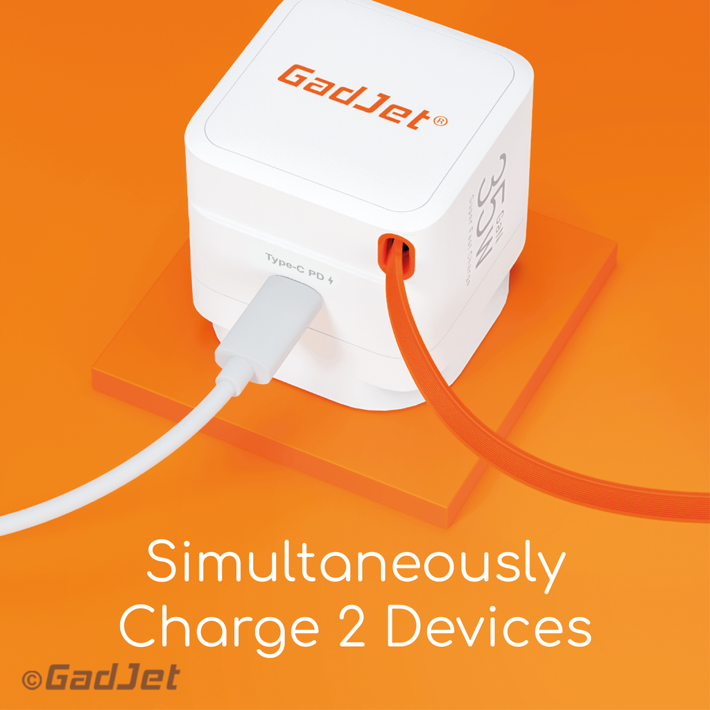 GadJet 35W GaN Super Fast Power Adapter with Built-in Retractable Type-C PD 3.0 Cable