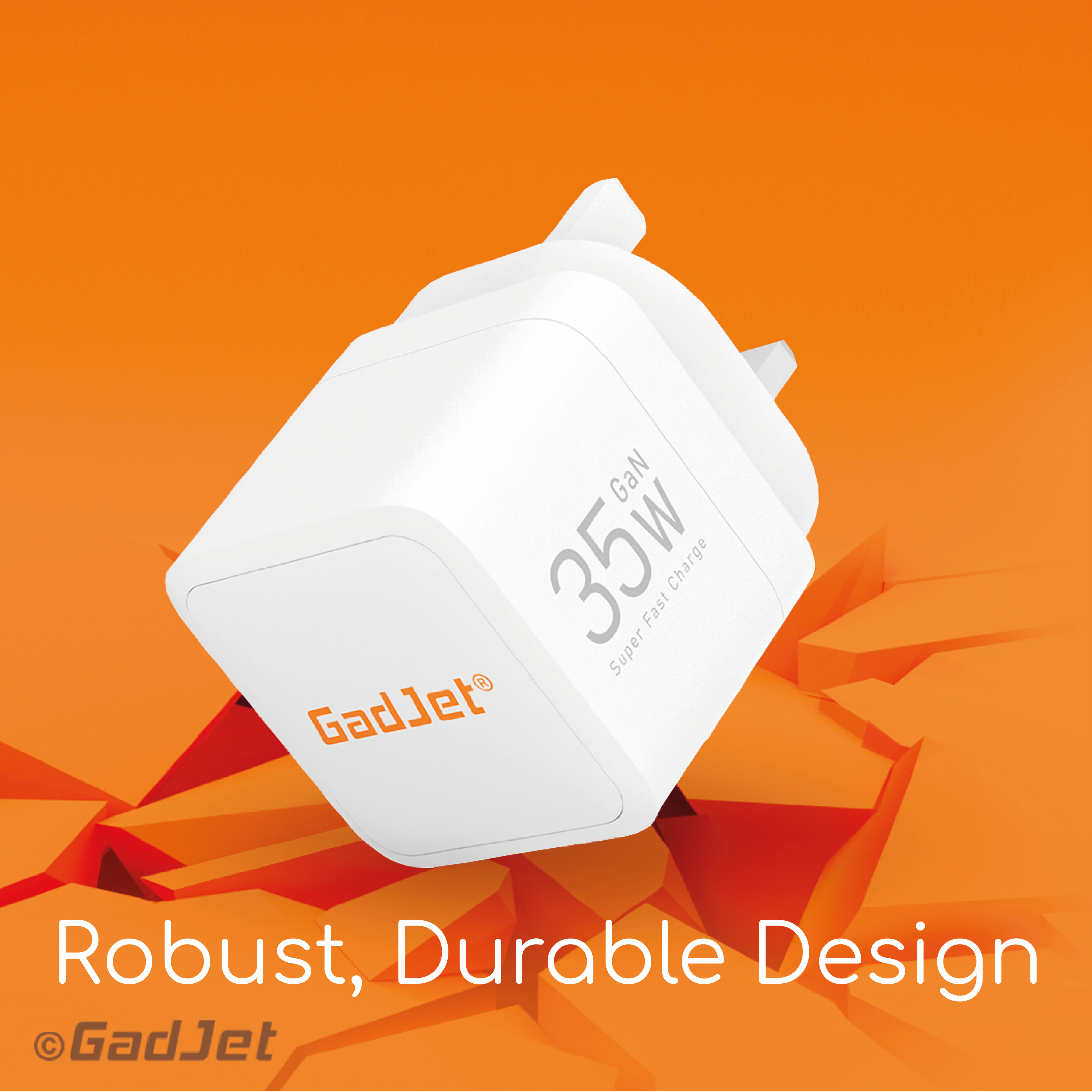 GadJet 35W GaN Super Fast Power Adapter with Built-in Retractable Type-C PD 3.0 Cable