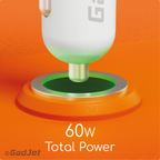 GadJet 60W Rapid 2-Port Car Charger with Built-in USB-C Cable