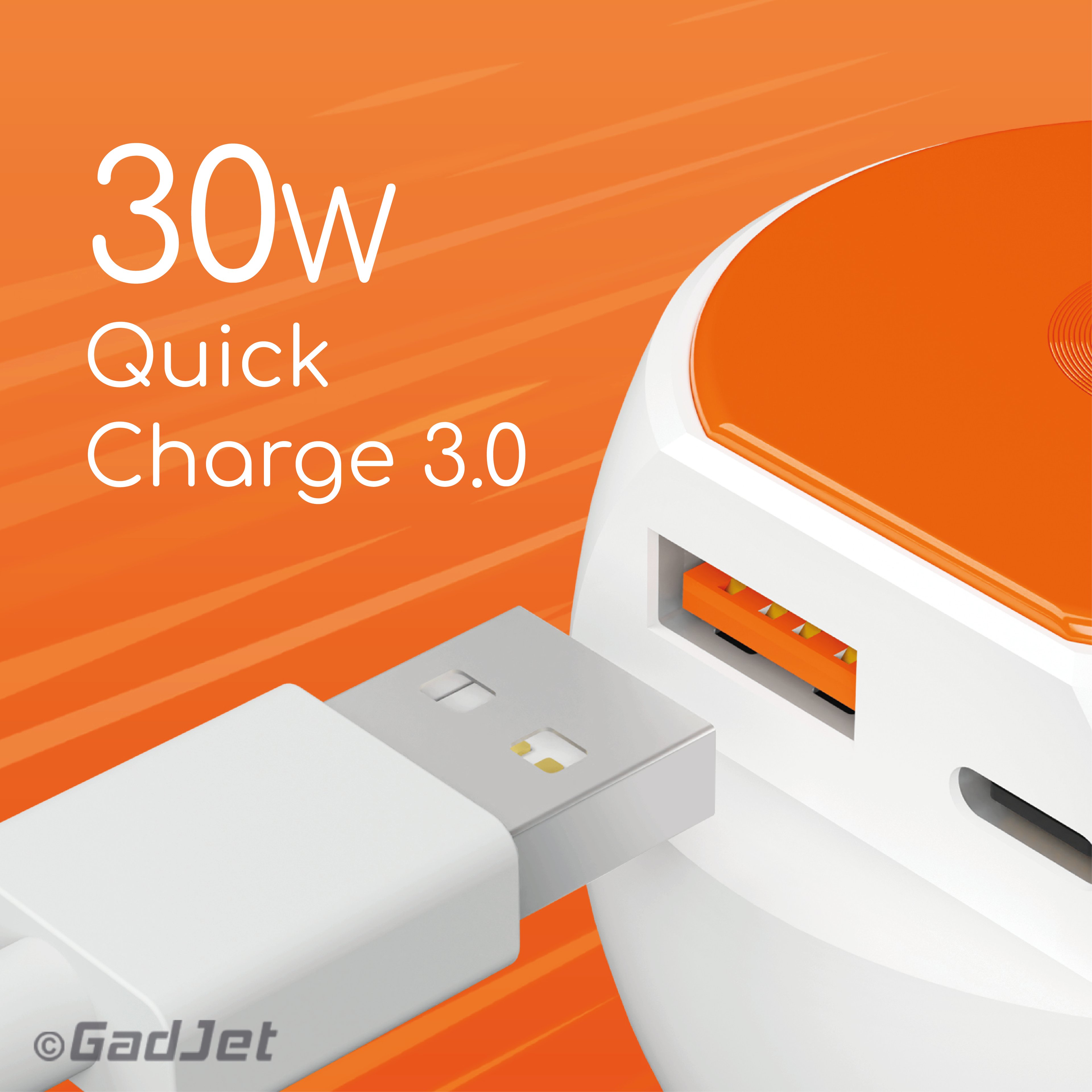 GadJet 60W Rapid 2-Port Car Charger with Built-in USB-C Cable