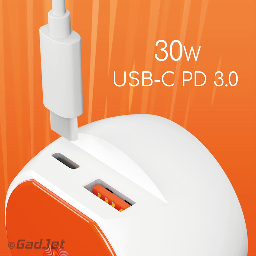 GadJet 60W Rapid 2-Port Car Charger with Built-in USB-C Cable