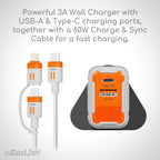 GadJet 2-in-1 Charge & Sync Cable & 2-Port Wall Charger Multipack