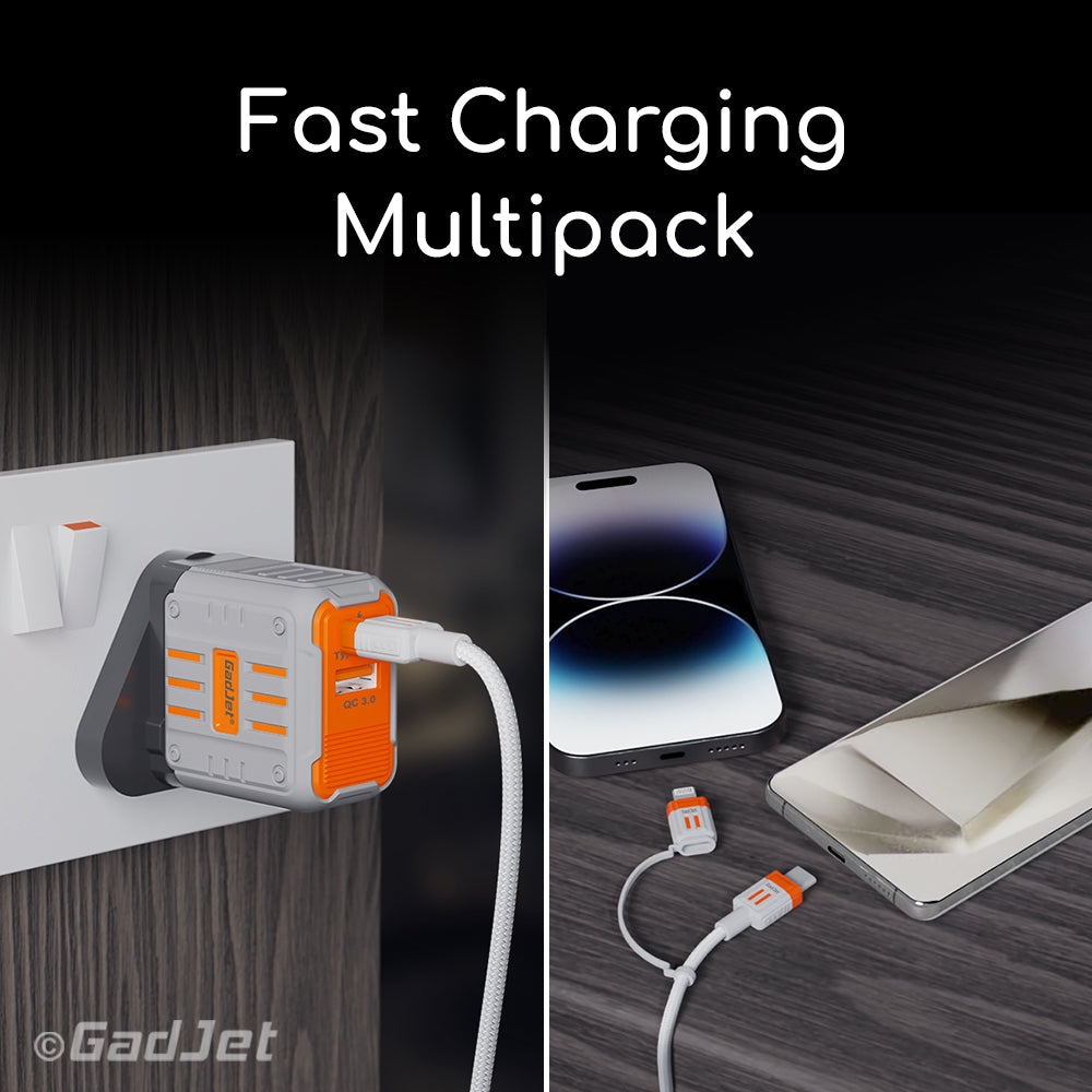 GadJet 2-in-1 Charge & Sync Cable & 2-Port Wall Charger Multipack
