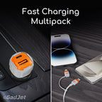 GadJet 2-in-1 Charge & Sync Cable & 2-Port Car Charger Multipack