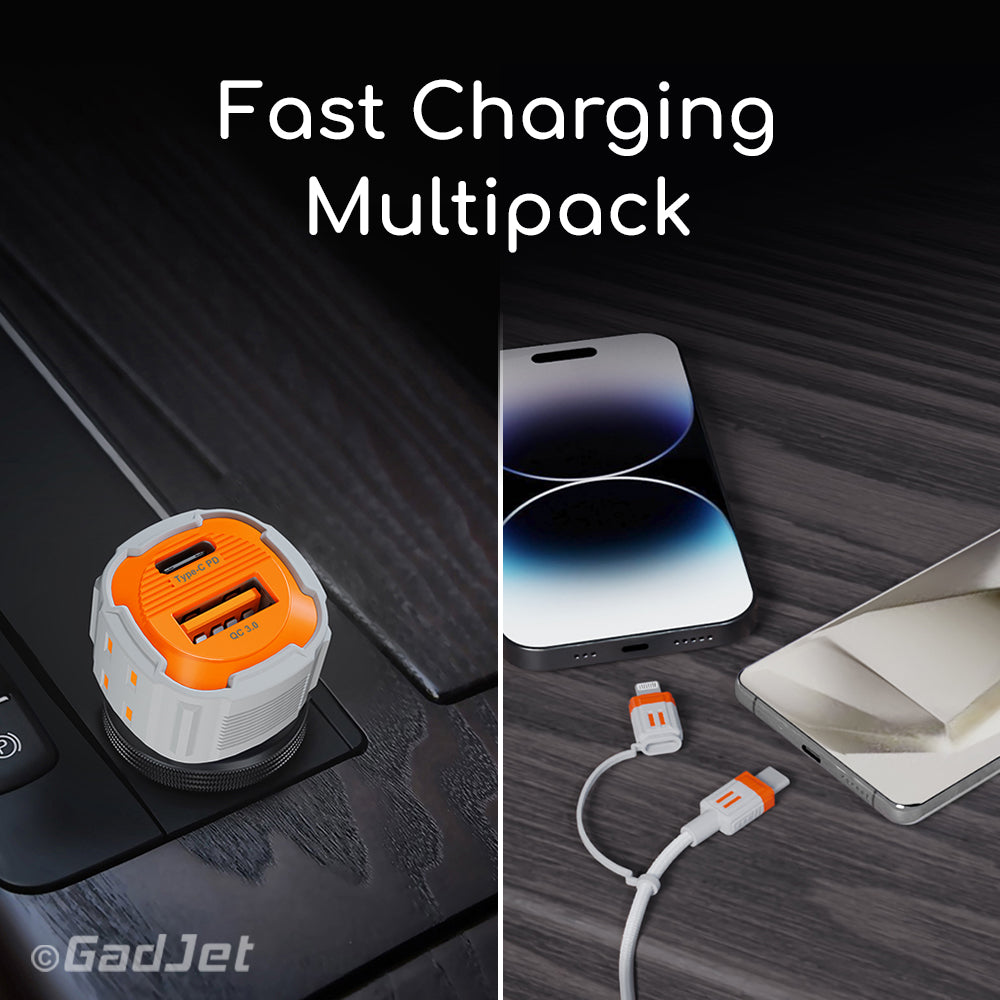 GadJet 2-in-1 Charge & Sync Cable & 2-Port Car Charger Multipack