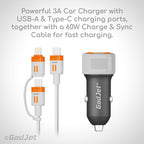 GadJet 2-in-1 Charge & Sync Cable & 2-Port Car Charger Multipack