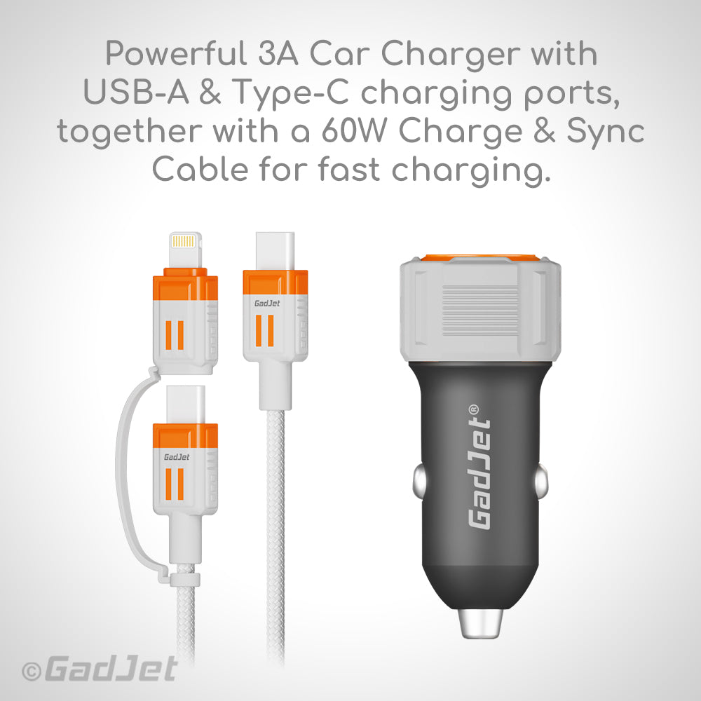 GadJet 2-in-1 Charge & Sync Cable & 2-Port Car Charger Multipack