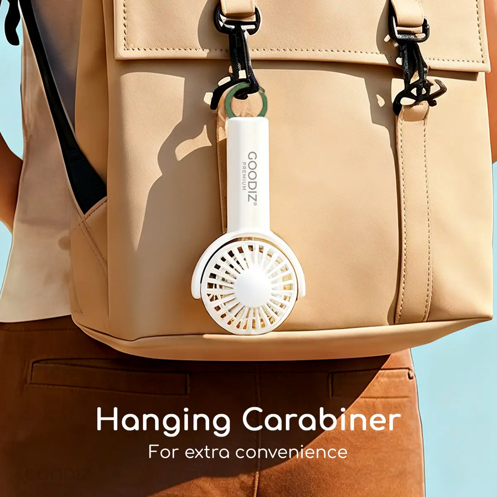 Goodiz Rechargeable Handheld Mini Flex Cooling Fan with Carabiner Stand