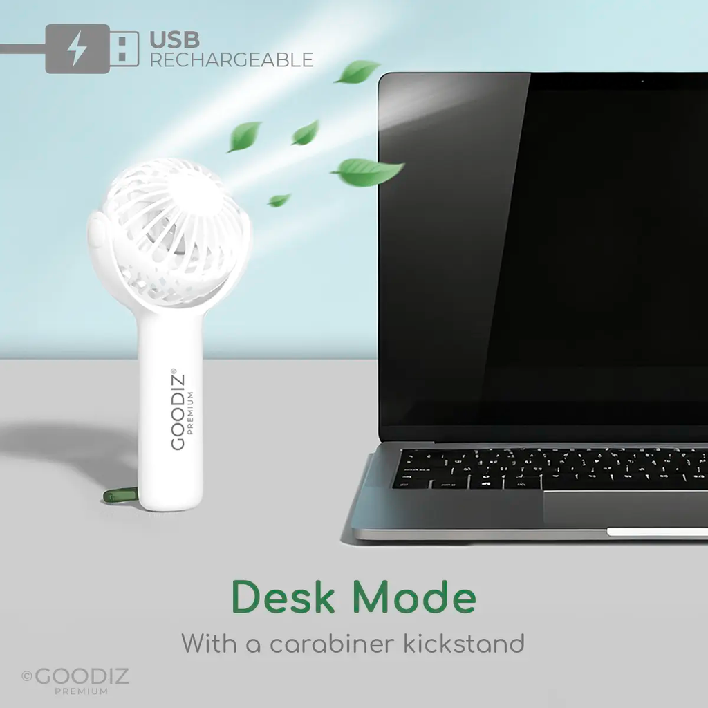 Goodiz Rechargeable Handheld Mini Flex Cooling Fan with Carabiner Stand
