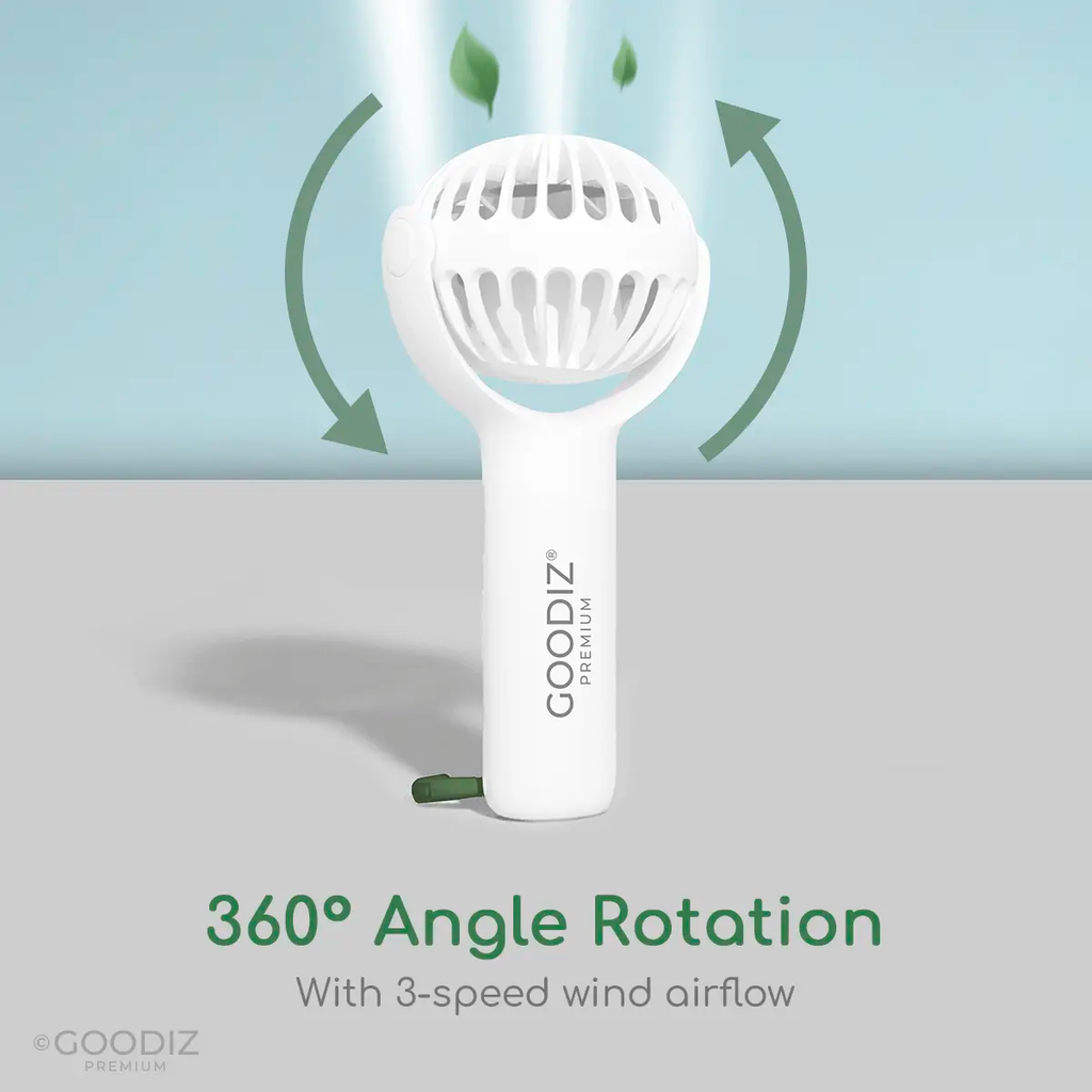 Goodiz Rechargeable Handheld Mini Flex Cooling Fan with Carabiner Stand