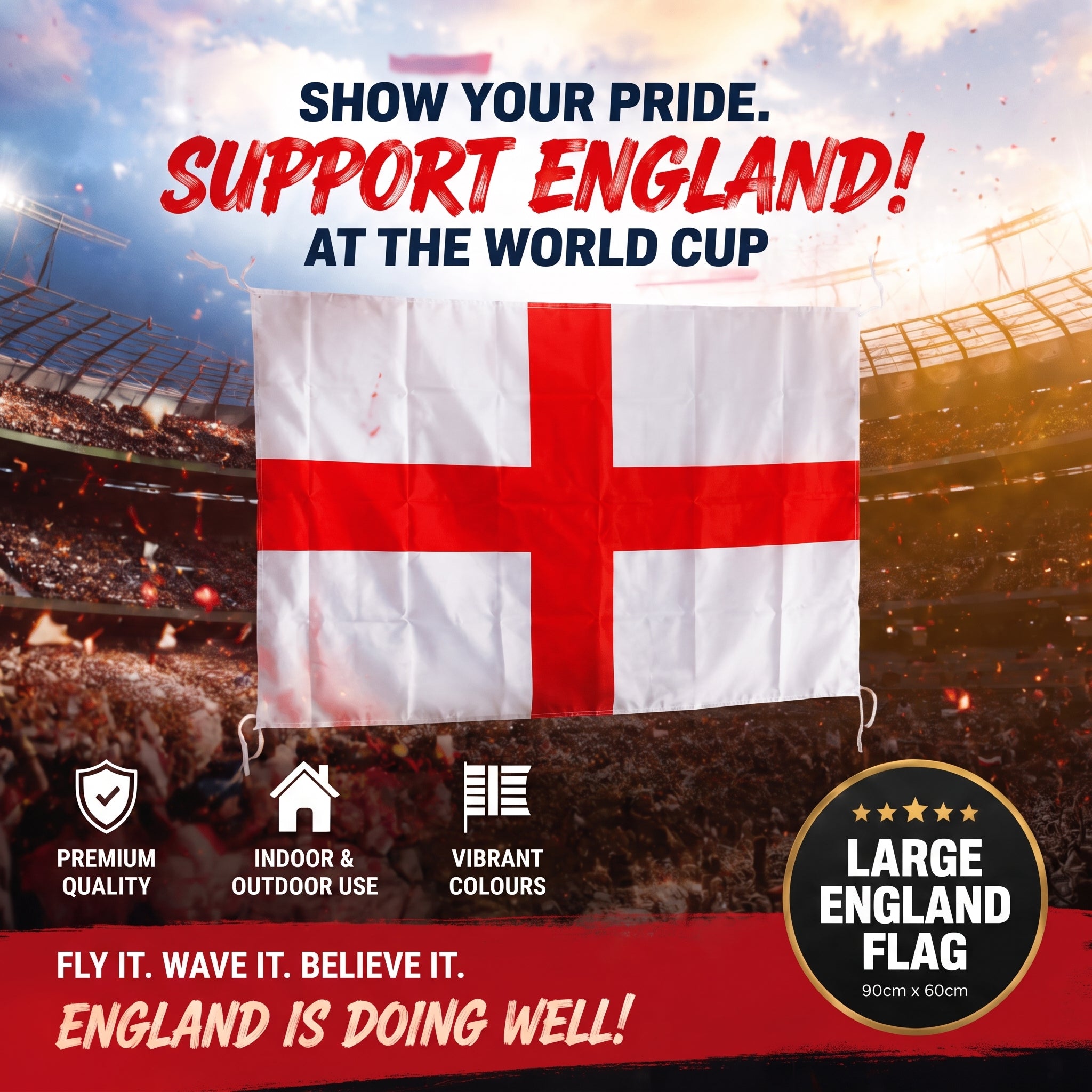 Large England Flag with Strings (90 x 60cm) - BUY 1 GET 1 FREE